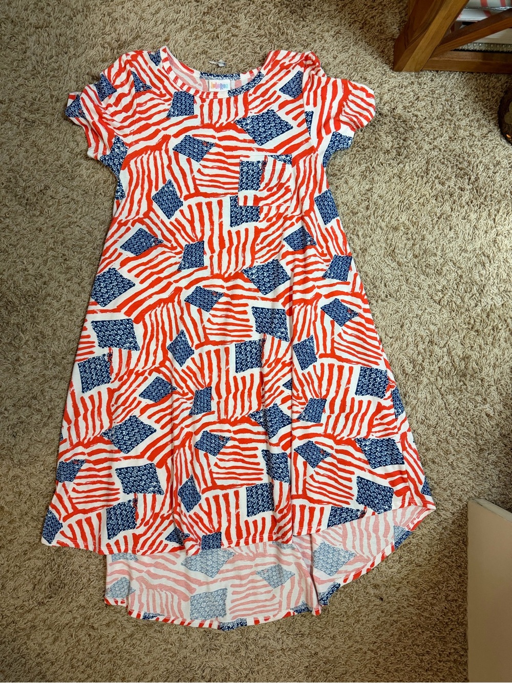 LuLaRoe High-Low Dress in Red, Blue, White Abstract American Flag Print